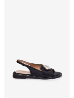 Dámské Sandály Na Plochém Podpatku S Ozdobným Detalem S.Barski KV51-080 Černé Dámské Sandály Na Plochém Podpatku S Ozdobným Detalem S.Barski KV51-080 Černé