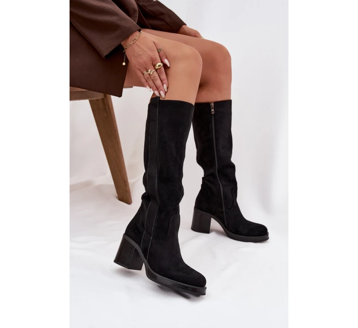 Dámské zimní kozačky na masivním podpatku černé model 21715035 - Boto Dámské zimní kozačky na masivním podpatku černé model 21715035 - Boto