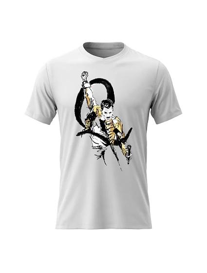 Pánské bavlněné tričko s potiskem - FREDDIE MERCURY - bílé Pánské bavlněné tričko s potiskem - FREDDIE MERCURY - bílé