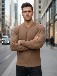 Pánský hnědý svetr model 21995029 - FashionStreet