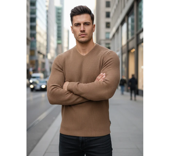 Pánský hnědý svetr model 21995029 - FashionStreet Pánský hnědý svetr model 21995029 - FashionStreet