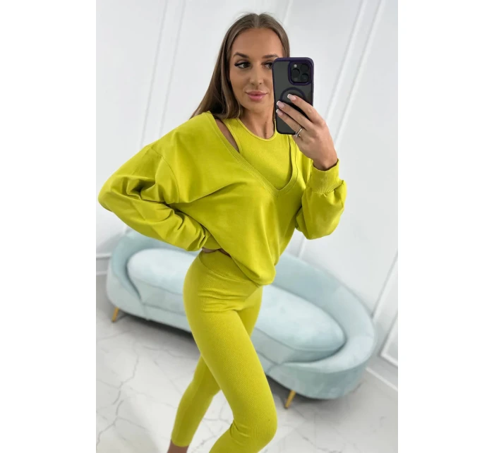 3-dílný set halenka + top + legíny kiwi