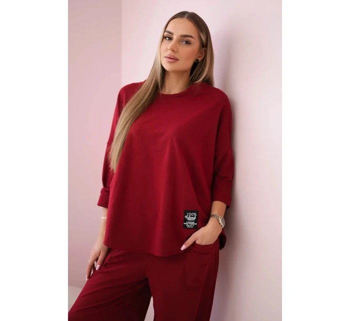 Bavlněná mikina kalhoty set Burgundsko