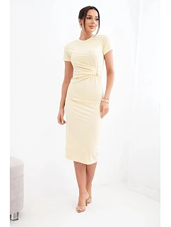 Dámské viskózové maxi šaty vázané u krku s ozdobnou sponou modrá