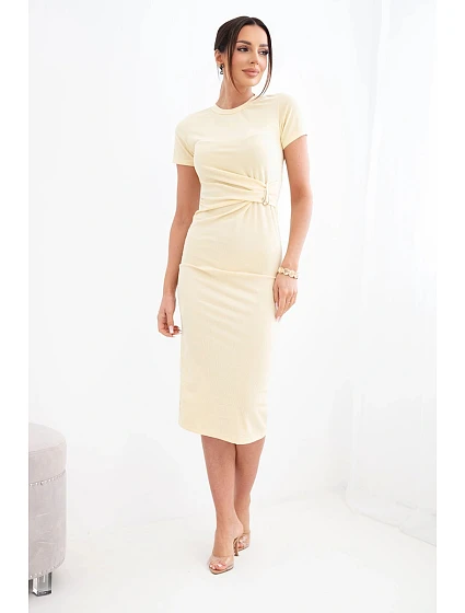 Dámské viskózové maxi šaty vázané u krku s ozdobnou sponou modrá