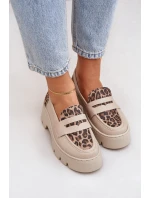 Dámské Kožené Mokasíny Na Platformě A Ploché Podpatky Leopardí Světle Béžové model 21683942 - Zazoo