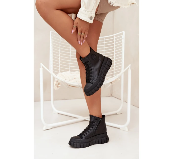 Zateplené Vysoké Tenisky Dámské Na Platformě S Zipem Černé model 21705267 - Boto Zateplené Vysoké Tenisky Dámské Na Platformě S Zipem Černé model 21705267 - Boto