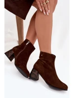 Kožené semišové dámské na podpatku  čokoládové model 21714678 - Maciejka