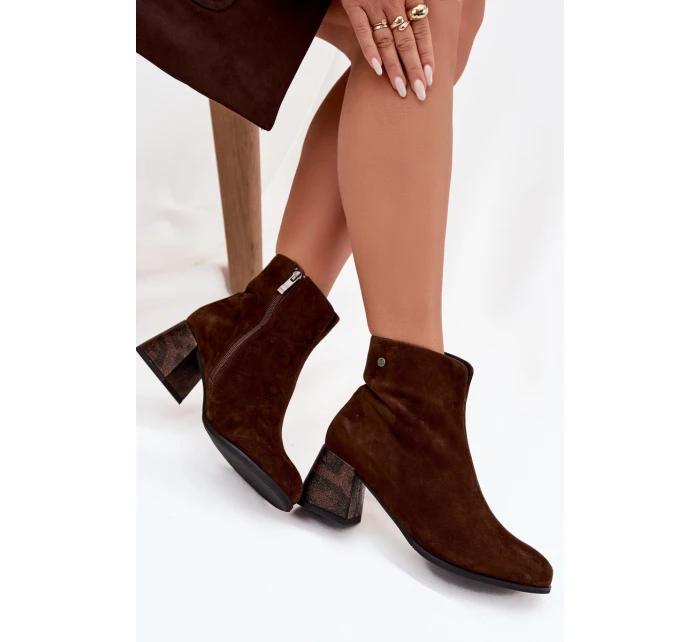 Kožené semišové dámské na podpatku  čokoládové model 21714678 - Maciejka
