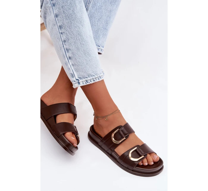 Eko kožené dámské pantofle s pásky čokoládové Rosinessa