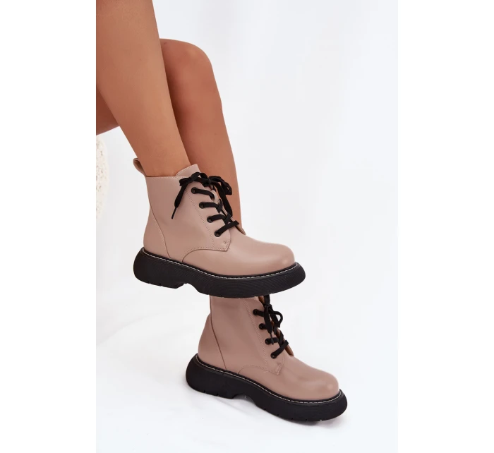 Dámské botky Harmine – zateplené, na platformě, šněrovací, tmavě béžové Dámské botky Harmine – zateplené, na platformě, šněrovací, tmavě béžové