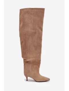 Nazouvací dámské kozačky na jehlovém podpatku Ysolienne – béžové