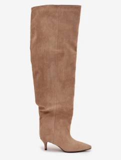 Nazouvací dámské kozačky na jehlovém podpatku Ysolienne – béžové