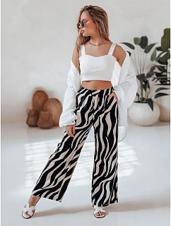 Dámské pruhované kalhoty se širokými nohavicemi ZEBRAVIBE UY2653 béžovo-černé - FashionStreet