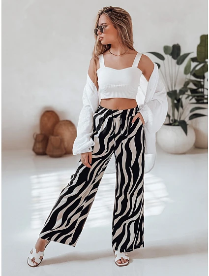 Dámské pruhované kalhoty se širokými nohavicemi ZEBRAVIBE UY2653 béžovo-černé - FashionStreet Dámské pruhované kalhoty se širokými nohavicemi ZEBRAVIBE UY2653 béžovo-černé - FashionStreet