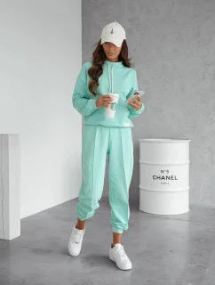 Dámský teplákový komplet v mátové barvě mikina se stojáčkem a kalhoty model 20980130 - Moon