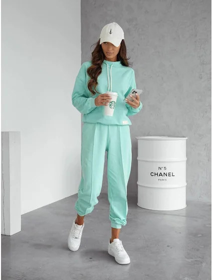 Dámský teplákový komplet v mátové barvě mikina se stojáčkem a kalhoty model 20980130 - Moon