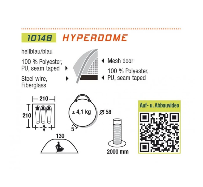 HIGH PEAK TENT HYPERDOME pro 3 osoby modrý /10148