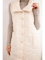 Dámská prošívaná dlouhá vesta s kapsami a stojáčkem světle béžová