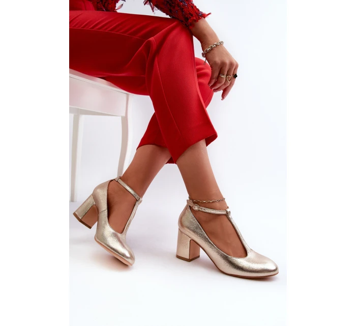 Lodičky Z Eko Kůže Na Podpatku Zlaté model 21661226 - Boto