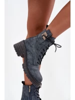 Kožené dámské workery na klínu s ozdobným detailem model 21713672 modré - Artiker