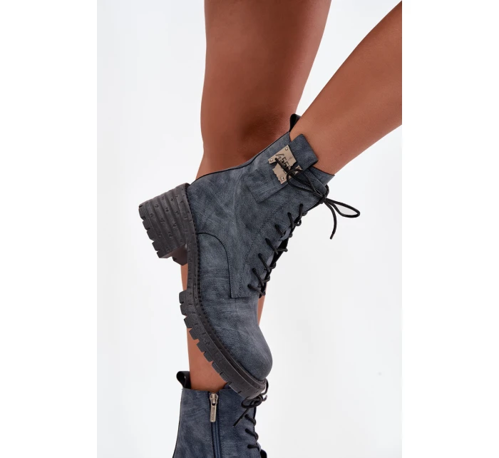 Kožené dámské workery na klínu s ozdobným detailem model 21713672 modré - Artiker