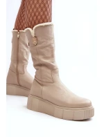 Dámské béžové kožené boty s vlnou Bayla