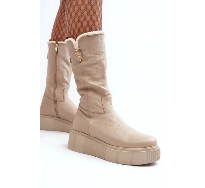 Dámské béžové kožené boty s vlnou Bayla