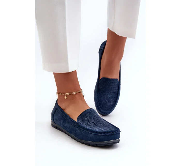 Dámské semišové mokasíny, tmavě modrá, S.Barski Dámské semišové mokasíny, tmavě modrá, S.Barski