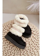 Sněhule Kotníkové Dětské S Kožešinou A Vzorem Černé Melefia