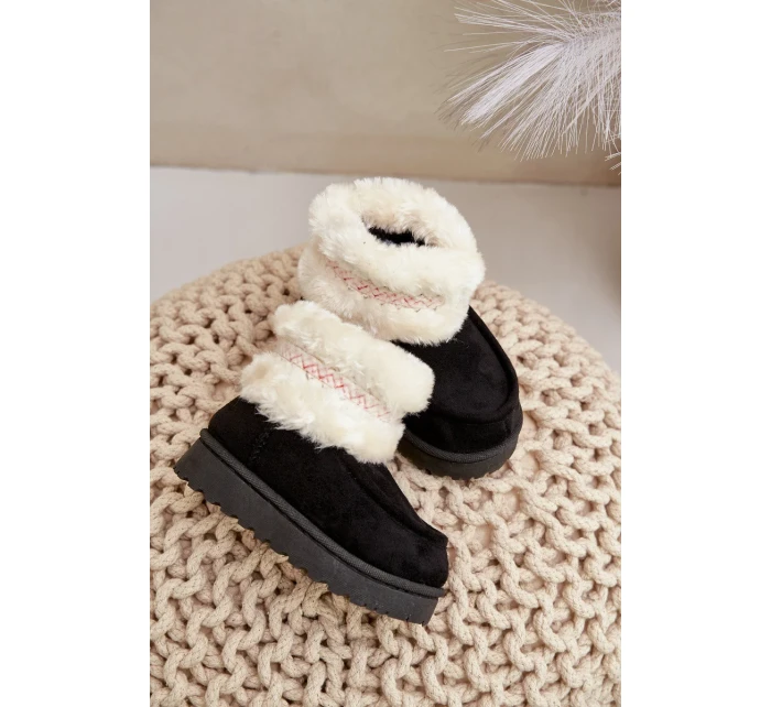 Sněhule Kotníkové Dětské S Kožešinou A Vzorem Černé Melefia