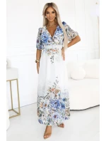 Vzdušné maxi šaty s obálkovým výstřihem, páskem a květinovým  model 21186117 - numoco basic
