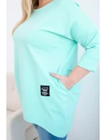 Dámská blůza Plus Size s delším zadním dílem a dlouhým rukávem mátová