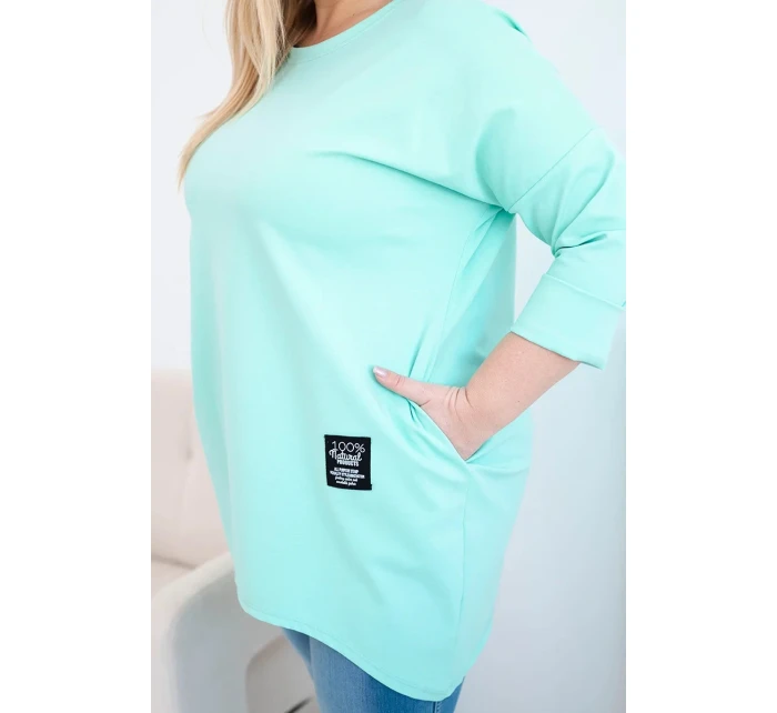Dámská blůza Plus Size s delším zadním dílem a dlouhým rukávem mátová