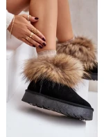 Kožené Sněhové Boty Na Platformě S Kožíškem Černé model 21677876 - Boto