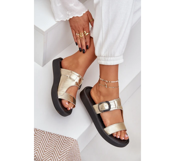 Dámské Kožené Pantofle Na Platformě Zazoo 3024 Zlaté