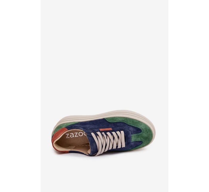 Semišové dámské tenisky na platformě Zazoo N1269S3 Zeleno-Temněmodré