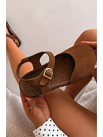 Kožené Semišové Dámské Sandály S Hnědé model 22133459 - Maciejka Kožené Semišové Dámské Sandály S Hnědé model 22133459 - Maciejka