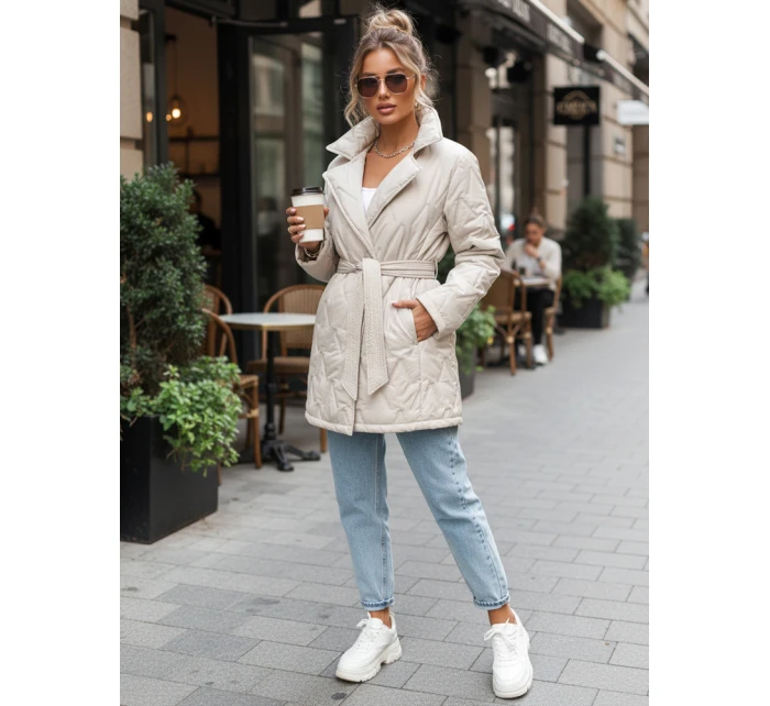 Dámská přechodná bunda s páskem světle béžová FashionStreet TY5587