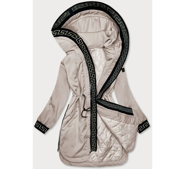 Béžová dámská bunda s ozdobnou lemovkou model 18019130 - S'WEST Béžová dámská bunda s ozdobnou lemovkou model 18019130 - S'WEST