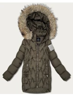 Dámská zimní bunda v barvě khaki s kapucí model 21787474 - HAPPY HOUSE Dámská zimní bunda v barvě khaki s kapucí model 21787474 - HAPPY HOUSE