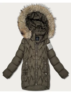 Dámská zimní bunda v barvě khaki s kapucí model 21787474 - HAPPY HOUSE