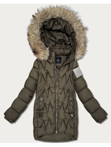 Dámská zimní bunda v barvě khaki s kapucí model 21787474 - HAPPY HOUSE Dámská zimní bunda v barvě khaki s kapucí model 21787474 - HAPPY HOUSE