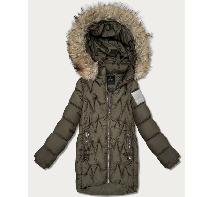 Dámská zimní bunda v barvě khaki s kapucí model 21787474 - HAPPY HOUSE Dámská zimní bunda v barvě khaki s kapucí model 21787474 - HAPPY HOUSE