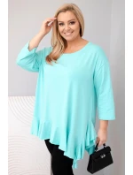 Dámská blůza Plus Size s bavlnou a volánem a ohrnovacími rukávy mátová