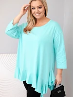 Dámská blůza Plus Size s bavlnou a volánem a ohrnovacími rukávy mátová