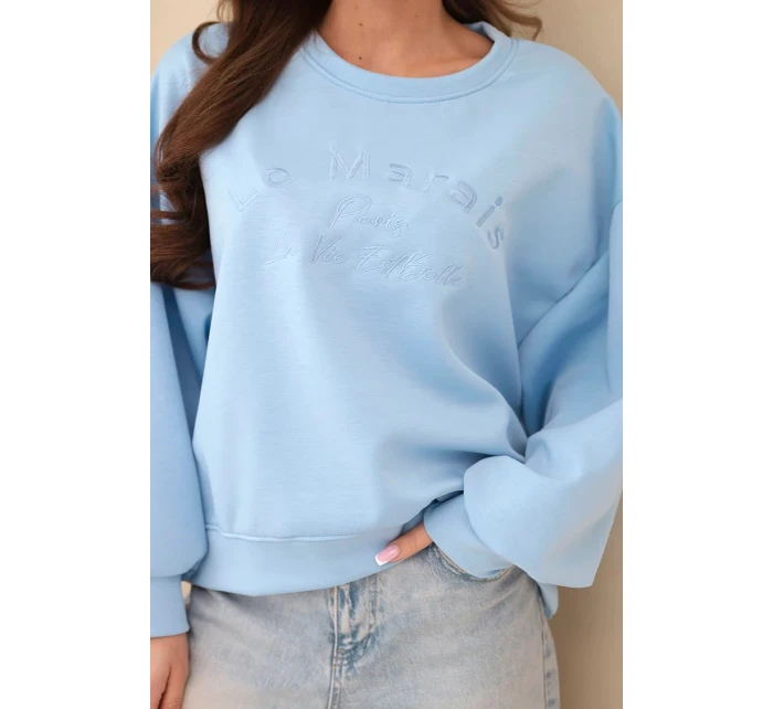 Dámská mikina s výšivkou volného střihu máslová modrá