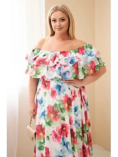 Dámské Plus Size maxi šaty s model 22092402 odhalenými rameny a elastickým pasem fuchsiové - K-Fashion