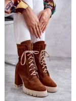 Dámské semišové kozačky na platformě hnědé model 21597730 - Boto