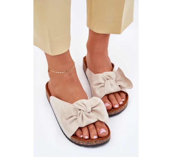 Dámské sandály na korkové podrážce s mašlí béžové model 21701462 - Boto